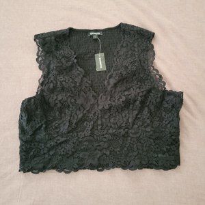 Black Lace Cropped Top (Stretchy)
